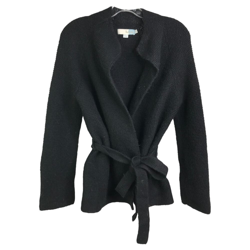 Boden Cardigan Sweater Womens Size‎ 10 Black Wool Tie Front Long Sleeve